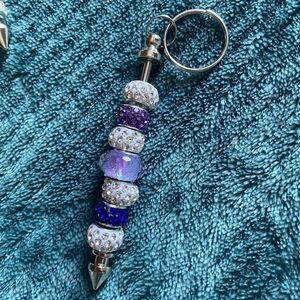 Purple and Blue Silver Beaded Keychain